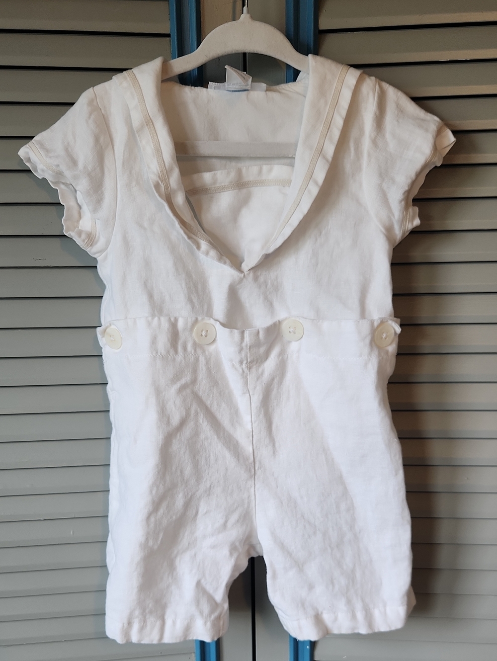 Jacadi Paris Boys White Linen Sailor Romper